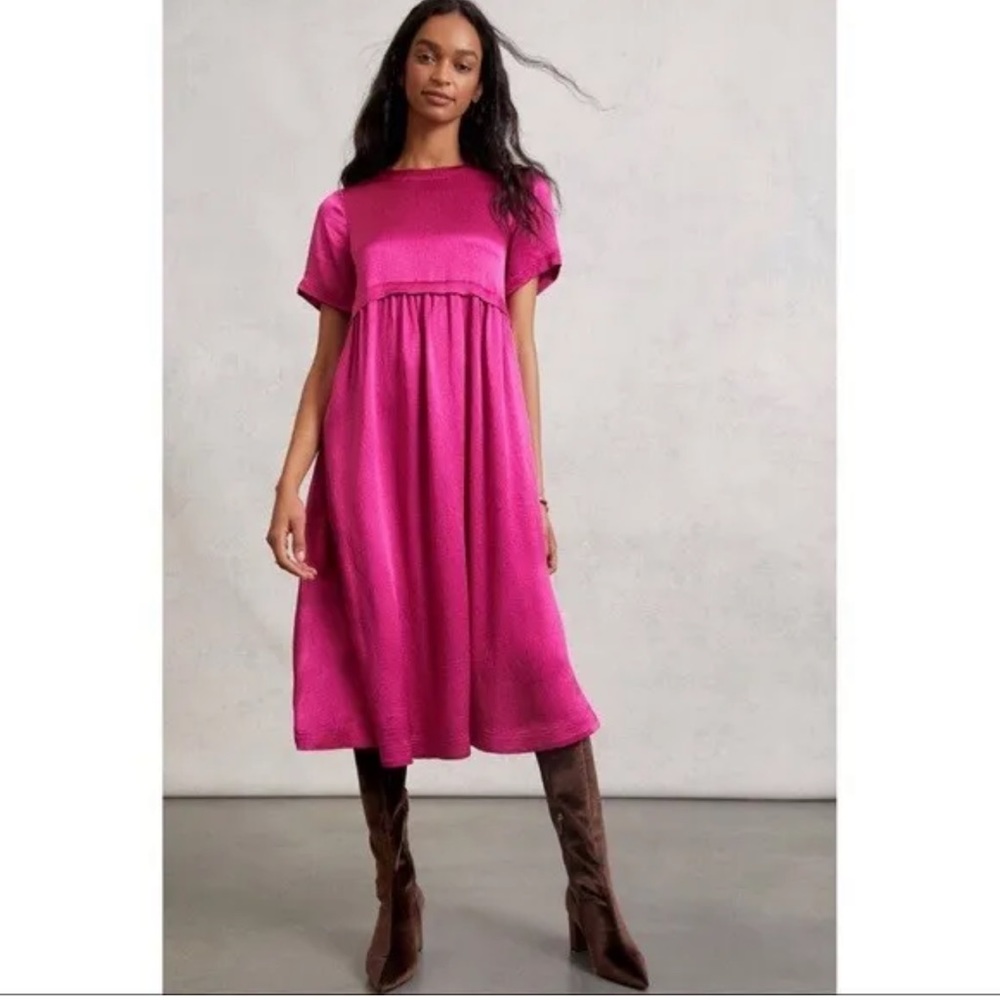 Worn once! Anthropologie x Maeve Jimena Raspberry Pink Midi Dress. Size S.